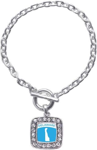 Inspired Silver - Silver Square Charm Toggle Bracelet with Cubic Zirconia Jewelry in Saudi Arabia
