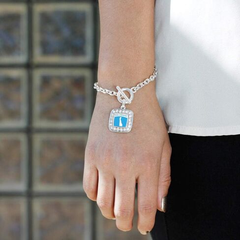Inspired Silver - Silver Square Charm Toggle Bracelet with Cubic Zirconia Jewelry in Saudi Arabia