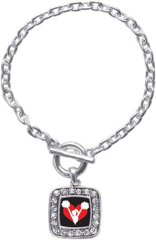 Inspired Silver - Silver Square Charm Toggle Bracelet with Cubic Zirconia Jewelry in Saudi Arabia