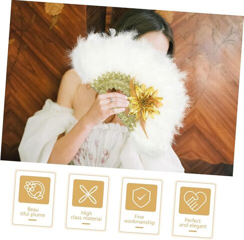 Ounona Wedding Bridal Plume Hand Fan Alegant Handheld Decor Fan for Wedding Dress Assories للحفلات الصيفية والاحتفالات الخاصة in Saudi Arabia