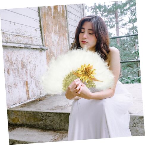 Ounona Wedding Bridal Plume Hand Fan Alegant Handheld Decor Fan for Wedding Dress Assories للحفلات الصيفية والاحتفالات الخاصة in Saudi Arabia