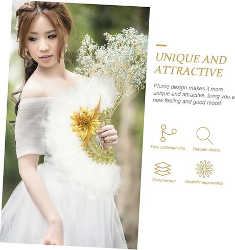 Ounona Wedding Bridal Plume Hand Fan Alegant Handheld Decor Fan for Wedding Dress Assories للحفلات الصيفية والاحتفالات الخاصة in Saudi Arabia