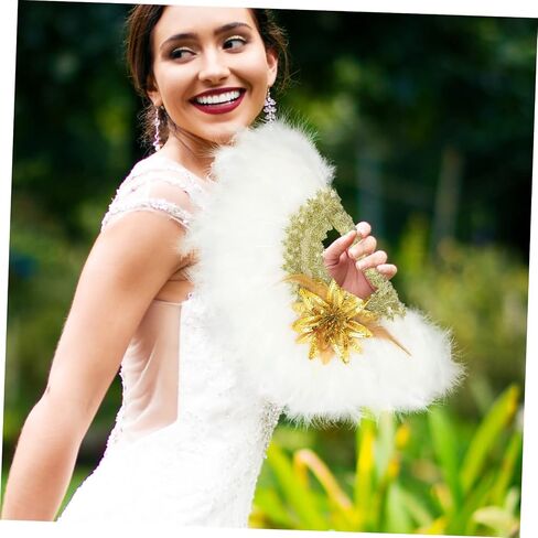 Ounona Wedding Bridal Plume Hand Fan Alegant Handheld Decor Fan for Wedding Dress Assories للحفلات الصيفية والاحتفالات الخاصة in Saudi Arabia