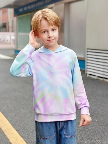 Haloumoning Boys Tie Dye Hoodies Kids Fashion Hooded Sweatshirts Fall Pullover Clothes 5-14 Years in Saudi Arabia