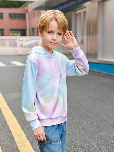 Haloumoning Boys Tie Dye Hoodies Kids Fashion Hooded Sweatshirts Fall Pullover Clothes 5-14 Years in Saudi Arabia