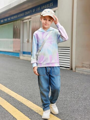 Haloumoning Boys Tie Dye Hoodies Kids Fashion Hooded Sweatshirts Fall Pullover Clothes 5-14 Years in Saudi Arabia