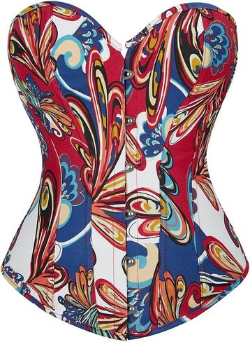 SHYMMUO Floral Corset Top Lace Up Blue Corset Tops for Women Renaissance Overbust Satin Body Shaper in Saudi Arabia