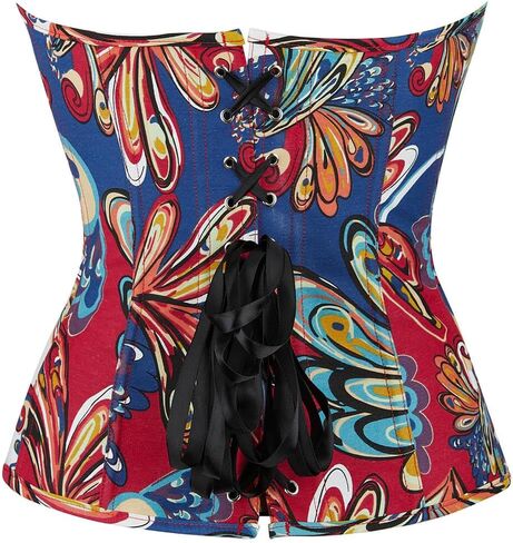 SHYMMUO Floral Corset Top Lace Up Blue Corset Tops for Women Renaissance Overbust Satin Body Shaper in Saudi Arabia