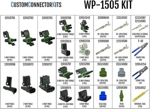 Delphi Weather Pack Pro Kit WP-1505 With 2 Crimp Tools: Sealed Weatherproof Automotive Electrical Connectors 20-12 Gauge 1505 Piece Kit With 12014254 and T-18 Crimp Tools in Saudi Arabia