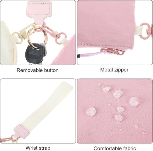 Zip mini حول محفظة المعصم للنساء ، ومحفظة مفاتيح الحقيبة المزدوجة ، ومنظمات مضغوطة للبطاقات ، والعملات المعدنية ، ومفاتيح السفر (أبيض ، وردي) in Saudi Arabia