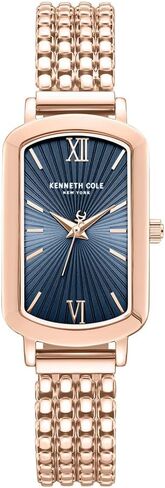 Kenneth Cole New York Women's Rectangular Rose Gold Watch – Blue Dial with Roman Numerals, Stainless Steel Case, Three-Hand Analog Movement, Elegant Bracelet for Everyday and Formal Wear in Saudi Arabia