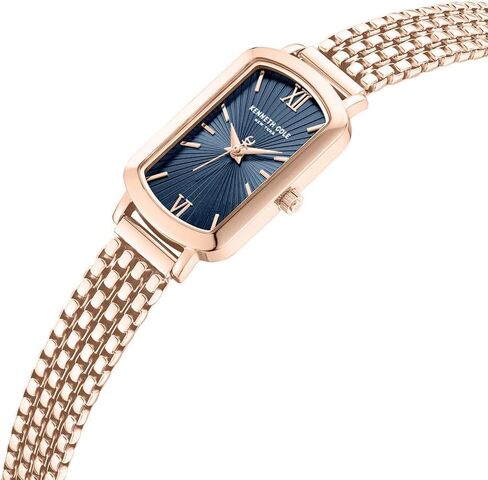 Kenneth Cole New York Women's Rectangular Rose Gold Watch – Blue Dial with Roman Numerals, Stainless Steel Case, Three-Hand Analog Movement, Elegant Bracelet for Everyday and Formal Wear in Saudi Arabia