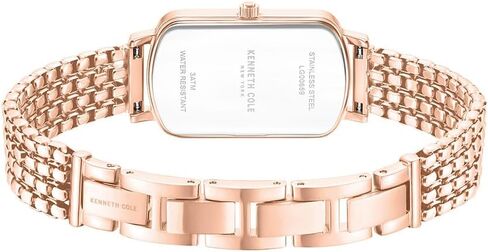 Kenneth Cole New York Women's Rectangular Rose Gold Watch – Blue Dial with Roman Numerals, Stainless Steel Case, Three-Hand Analog Movement, Elegant Bracelet for Everyday and Formal Wear in Saudi Arabia