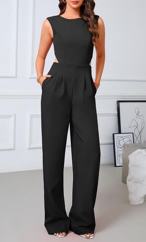 ZVO Women's Jumpsuit with Sexy Back Cutout Casual Fashion One Piece Outfits Fit for Cocktail Party and Work in Saudi Arabia