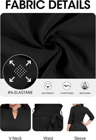 FANDEE Jumpsuits for Women Casual, Long Pants Romper Business Party Elegant 3/4 Sleeve One Piece Outfits with Pockets Belt in Saudi Arabia