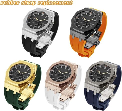 Metal Watch Case Bezel Watch Strap+Fluororubber Watch Band Combination Set，For GA2100 GA2110 GAB2100 GM2100 Mod Kit for Watch Full in Saudi Arabia