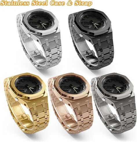 Metal Watch Case Bezel Watch Strap+Fluororubber Watch Band Combination Set，For GA2100 GA2110 GAB2100 GM2100 Mod Kit for Watch Full in Saudi Arabia