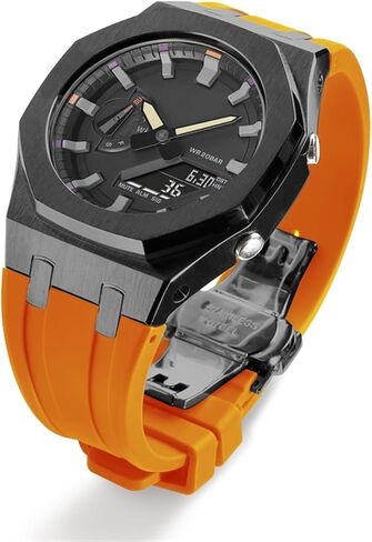 Metal Watch Case Bezel Watch Strap+Fluororubber Watch Band Combination Set，For GA2100 GA2110 GAB2100 GM2100 Mod Kit for Watch Full in Saudi Arabia