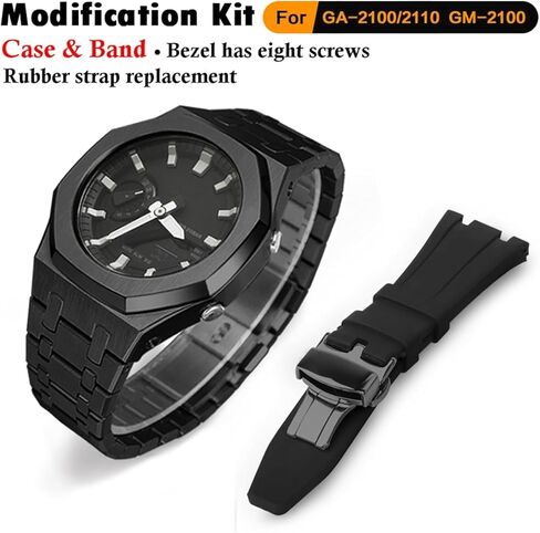 Metal Watch Case Bezel Watch Strap+Fluororubber Watch Band Combination Set，For GA2100 GA2110 GAB2100 GM2100 Mod Kit for Watch Full in Saudi Arabia