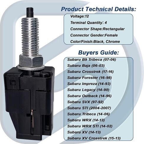 833370AA001 BRAKE LIGHT STOP STOPT SWITCH متوافق مع Subaru Baja Crosstrek Forester Impreza Legacy Outback Sti SVX Tribeca WRX ، بديل مباشر لـ 83370AA000 ، 83311FJ001 ، 1S7974 ، SLS-186 in Saudi Arabia