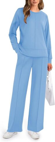 نساء 2 قطعة ، تتبع الأكمام طويلة الأكمام من النوع الثقيل ، ساق واسعة الساق ، ملابس سقوط ، مجموعات السفر in Kuwait