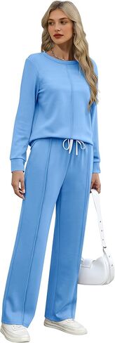 نساء 2 قطعة ، تتبع الأكمام طويلة الأكمام من النوع الثقيل ، ساق واسعة الساق ، ملابس سقوط ، مجموعات السفر in Kuwait