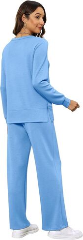 نساء 2 قطعة ، تتبع الأكمام طويلة الأكمام من النوع الثقيل ، ساق واسعة الساق ، ملابس سقوط ، مجموعات السفر in Kuwait