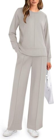 Women's 2 Piece Tracksuit Long Sleeve Crewneck Sweatshirts Wide Leg Sweatpant Casual Fall Outfits Travel Sets in Saudi Arabia