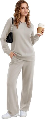 Women's 2 Piece Tracksuit Long Sleeve Crewneck Sweatshirts Wide Leg Sweatpant Casual Fall Outfits Travel Sets in Saudi Arabia