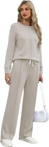 Women's 2 Piece Tracksuit Long Sleeve Crewneck Sweatshirts Wide Leg Sweatpant Casual Fall Outfits Travel Sets in Saudi Arabia