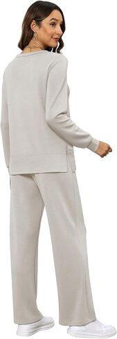 Women's 2 Piece Tracksuit Long Sleeve Crewneck Sweatshirts Wide Leg Sweatpant Casual Fall Outfits Travel Sets in Saudi Arabia