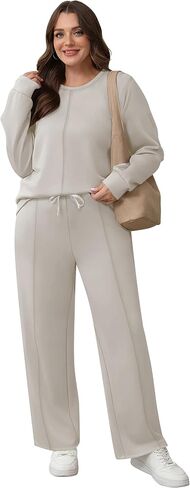 Women's 2 Piece Tracksuit Long Sleeve Crewneck Sweatshirts Wide Leg Sweatpant Casual Fall Outfits Travel Sets in Saudi Arabia