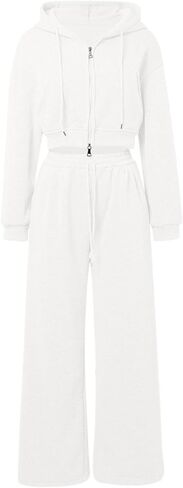 Sweat Suits For Womens 2 Piece Crop Long Sleeve Zip Up Hooded Sweatshirt Jacket Straight Leg Pants Fashion Tractsuits in Saudi Arabia