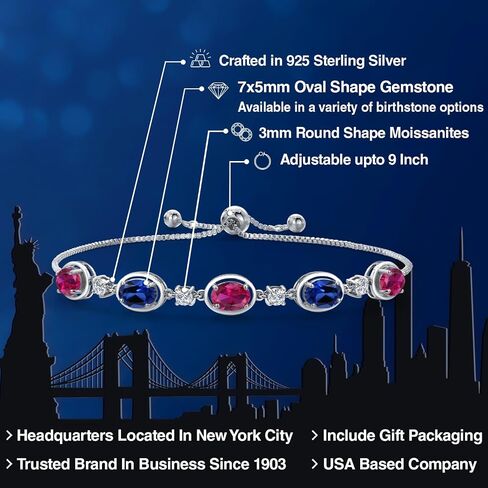 Gem Stone King 925 Sterling Silver Red Created Ruby and Blue Created Sapphire Bracelet For Women | 4.55 Cttw | Oval 7X5MM | Bollo Bracelet | Fully Adjustable Up to 9 Inch | Easy-On Easy-Off in Saudi Arabia