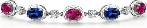 Gem Stone King 925 Sterling Silver Red Created Ruby and Blue Created Sapphire Bracelet For Women | 4.55 Cttw | Oval 7X5MM | Bollo Bracelet | Fully Adjustable Up to 9 Inch | Easy-On Easy-Off in Saudi Arabia