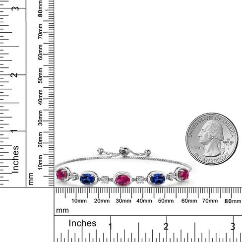 Gem Stone King 925 Sterling Silver Red Created Ruby and Blue Created Sapphire Bracelet For Women | 4.55 Cttw | Oval 7X5MM | Bollo Bracelet | Fully Adjustable Up to 9 Inch | Easy-On Easy-Off in Saudi Arabia