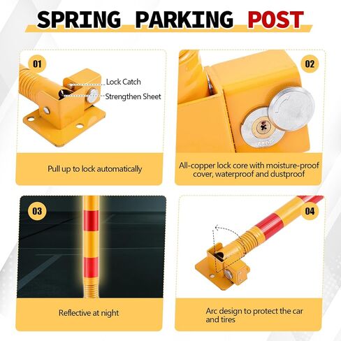 Zonon 1 PCS SPRING STARK POST POSTERAY HIGHE MATEL STARELAR BARRIRE BARRIRE LOCK CILL مع خطوط تحذير اعتراضية لمرآب منطقة حساسة لحركة المرور (أحمر) in Saudi Arabia