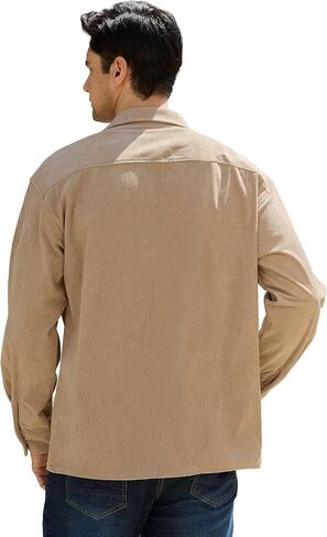 أكواخ Plepan Men's Corduroy مع 4 جيوب (صدر وميل جانبي) زر أسفل سترات العمل غير الرسمية قميص طويل الأكمام in Kuwait