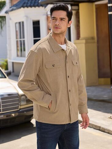 أكواخ Plepan Men's Corduroy مع 4 جيوب (صدر وميل جانبي) زر أسفل سترات العمل غير الرسمية قميص طويل الأكمام in Kuwait