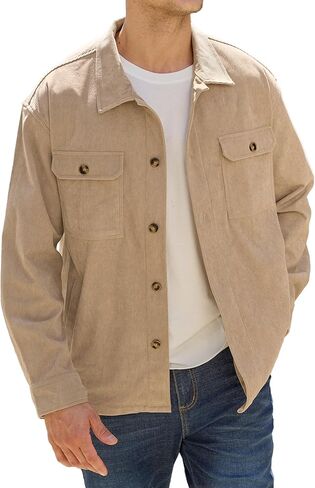 أكواخ Plepan Men's Corduroy مع 4 جيوب (صدر وميل جانبي) زر أسفل سترات العمل غير الرسمية قميص طويل الأكمام in Kuwait