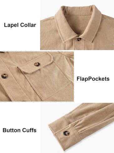 أكواخ Plepan Men's Corduroy مع 4 جيوب (صدر وميل جانبي) زر أسفل سترات العمل غير الرسمية قميص طويل الأكمام in Kuwait