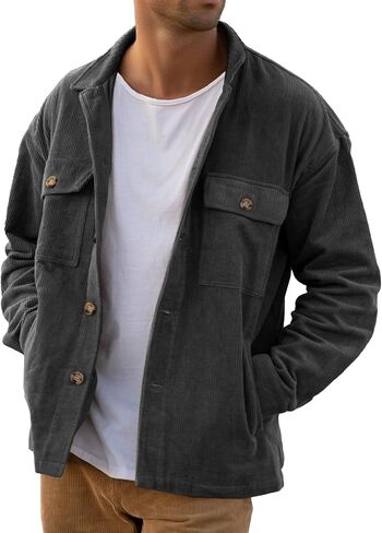 أكواخ Plepan Men's Corduroy مع 4 جيوب (صدر وميل جانبي) زر أسفل سترات العمل غير الرسمية قميص طويل الأكمام in Kuwait