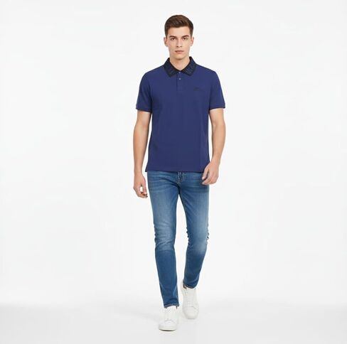 Versace Jeans Couture Steel Blue Mens Polo Shirt مع طوق التباين in Saudi Arabia
