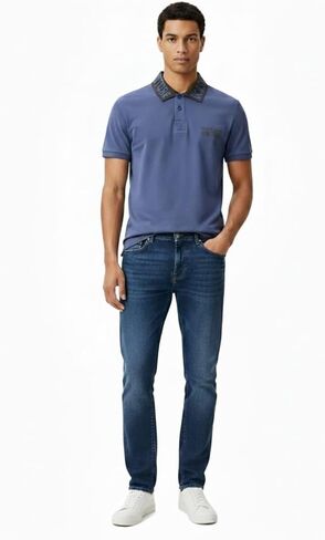 Versace Jeans Couture Steel Blue Mens Polo Shirt مع طوق التباين in Saudi Arabia