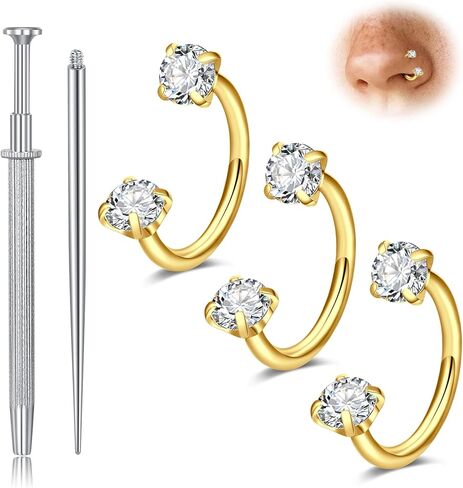 Modrsa 3pcs Gold Horseshoe Nose Ring 20g Gem Gem Horse Shoe Ring Ring For Women Surgical Steel Hight U Lape Double Tragus Adring Hoops Helix Percing Jewelry Septum Rings 20 Gauge in Saudi Arabia