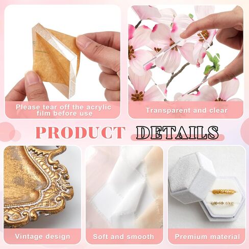 20 Pcs Flat Lay Props Set Include 1 Jewelry Tray Vintage Decor 9 Acrylic Display Block 9 Wedding Chiffon Silk Ribbon with Velvet Jewelry Ring Box for Bridal Party Wedding Photographer Props in Saudi Arabia