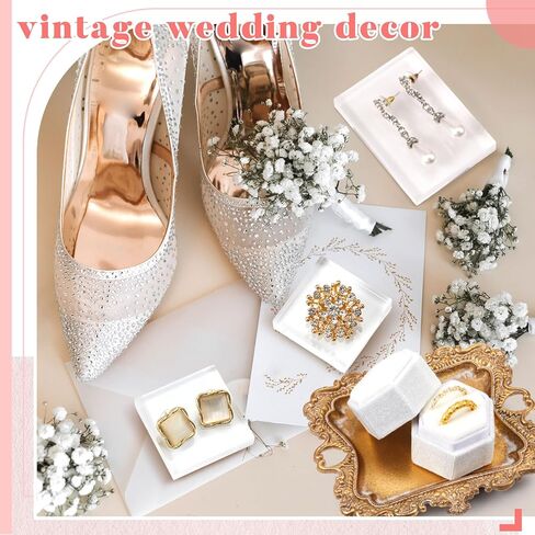 20 Pcs Flat Lay Props Set Include 1 Jewelry Tray Vintage Decor 9 Acrylic Display Block 9 Wedding Chiffon Silk Ribbon with Velvet Jewelry Ring Box for Bridal Party Wedding Photographer Props in Saudi Arabia