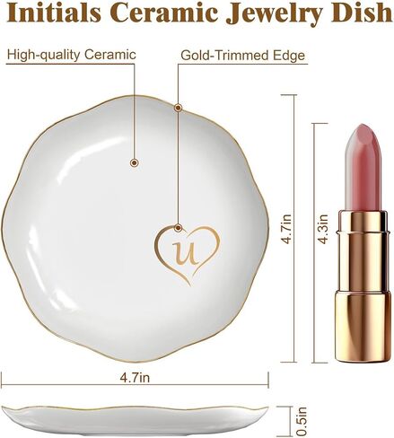 Gifts for Women – Initials Ceramic Jewelry Dish for Earrings, Necklaces, Bracelets, Rings, Watch, and Keys – Mother’s Day, Christmas, and Birthday Gifts for Women (m) in Saudi Arabia