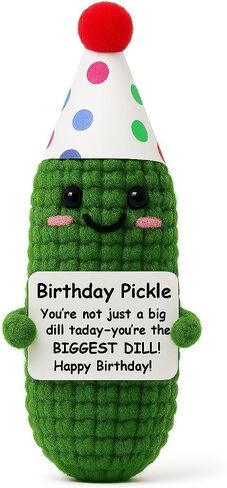 Birthday Pickle with Stand. Emotional Support Crochet Gift. Happy Birthday Gifts for Women, for Her. Present for Mom. Funny Gag Gift for Friends. in Kuwait