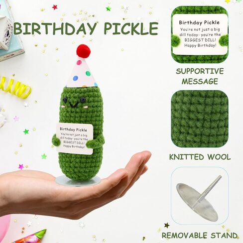 Birthday Pickle with Stand. Emotional Support Crochet Gift. Happy Birthday Gifts for Women, for Her. Present for Mom. Funny Gag Gift for Friends. in Kuwait